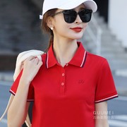 polo衫女短袖夏季大码运动上衣，宽松纯棉翻领，t恤工作服定制印logo