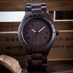 黑檀木质复古夜光指针式木表男士休闲商务木制腕表大表盘石英手表