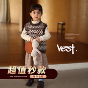 宝宝幼儿园手工刺绣羊毛混纺马甲允儿妈女童韩版复古小众针织马夹