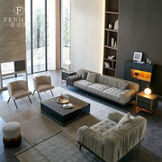 后现代轻奢沙发组合套装意式极简皮艺软包高端设计师客厅三人位