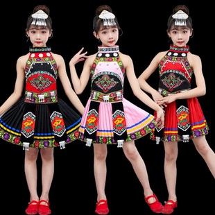 2023儿童哈尼族服装女孩，舞蹈演出服少数民族幼儿，舞台表演服饰