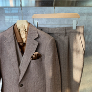英伦风羊毛人字纹西装，外套男大码韩版潮流正装商务时尚西服两件套
