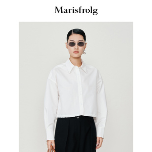 无压力系列玛丝菲尔时尚气质，简约短款抽绳束腰，设计白色衬衫女