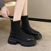厚底弹力袜子靴女鞋子2023年秋季针织显瘦瘦靴子增高短筒单靴
