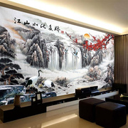 壁布轻奢风高端新中式电视墙背景壁画墙纸3d8d立体山水画壁纸客厅