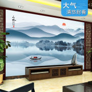 新中式山水画墙纸电视背景墙壁纸，简约现代客厅，墙布3d沙发定制壁