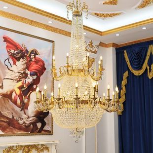 法式别墅复式楼客厅灯欧式奢华全铜大吊灯复古创意，古典铜水晶