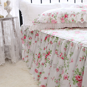 韩式欧式田园风粉色玫瑰园纯棉裙式单双人单件床裙 床单 床罩
