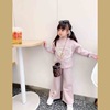 miya女童粉紫色针织套装2022秋冬时髦双面穿刺绣毛衣宝宝喇叭裤潮