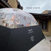 欧美复古油画蝴蝶猫咪透明雨伞女生可爱浪漫卡通长把伞自动成人伞