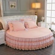 纯棉圆床床裙单件全棉蕾丝双层花边圆形床罩韩式公R主风床单2米2.