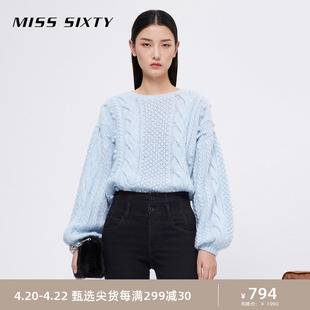 Miss Sixty毛衣女圆领麻花纹理纯色落肩复古慵懒松弛感上衣保暖