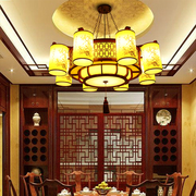 中式客厅实木大吊灯中国风古典餐厅木，头灯仿古雕花羊皮灯酒店包厢