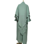 女装速卖通亚马逊中东阿拉伯迪拜纯色加头巾，两件套连衣长裙