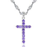 七可十字架925银项链女轻奢，小众优雅紫色吊坠，饰品生日礼物送女友