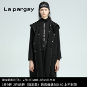 lapargay纳帕佳2023女装，冬季黑色宽松休闲中长款风衣毛呢外套
