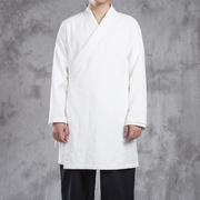 中国风男装亚麻中长款外套，麻料大码上衣，棉麻中式汉服居士禅修僧服