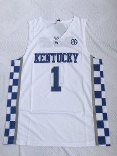 肯塔基1号布克蓝色大学刺绣球衣复古风白色彩蓝色篮球服