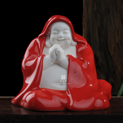 弥勒德化瓷中国红红釉红红火火弥勒笑佛摆件招财喜庆可爱恭喜弥勒