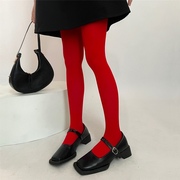 红色裤袜女复古天鹅绒秋冬打底袜，内穿外搭显瘦博主红裤袜紧身塑形
