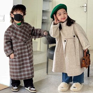 韩版2022男女童双面羊绒，冬装加厚呢子，外套中长款设计师款大衣