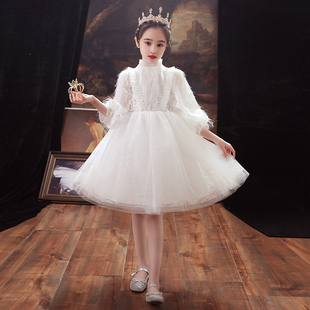 儿童礼服公主裙女童生日高端小女孩，花童主持人钢琴演出服演奏白色