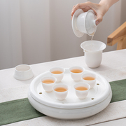 薄胎骨瓷功夫茶具10寸茶盘套装家用茶船泡，茶器整套简式白瓷茶杯
