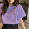 欧货纯棉香芋紫短袖t恤女2024年夏季上衣，宽松显白小衫显瘦潮