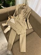 VANLU/镇店系列 英伦风格纹~羊毛双排扣西装+马甲+西裤三件套装女