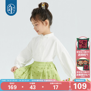 年衣女童衬衫亲子装春秋款复古中国风，古风长袖衬衣儿童甜美娃娃衫