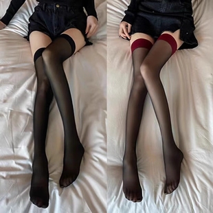 长筒黑丝袜女性感款白色，过膝高筒大腿黑色，半截纯欲蕾丝网袜子夏季