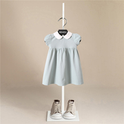 夏装白娃娃(白娃娃)领短袖，连衣裙全棉2023年小女孩，儿童公主裙子英伦风