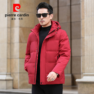 皮尔卡丹中年人羽绒服男士冬季爸爸装短款大红色加厚保暖外套