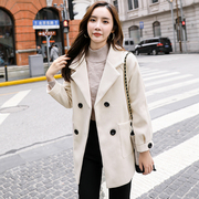 韩版黑色西装领双排扣百搭小个子通勤宽松茧型毛呢大衣外套女coat