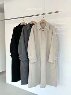 现~韩国东大门egg女2023秋冬气质纯色，宽松中长款羊毛大衣外套