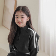 女童拼色拉链立领套头卫衣，韩国南大门童装24春新长袖上衣223