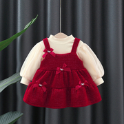 女宝宝加绒连衣裙套装1周岁，小女孩洋气婴儿，礼服女童公主裙两件套3