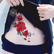 neeio纹身贴 红玫瑰花瓣藤蔓 性感腰腹腿部彩色大图遮疤痕 防水女