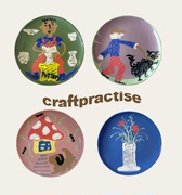 韩国 craftpractise陶瓷盘卡通个性家用手绘手工彩色陶瓷盘L