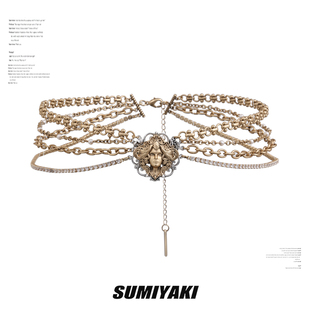 sumiyaki复古美式美杜莎多层项链，中古金色锁骨，链原创美拉德色系