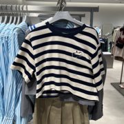 UR国内2024春季女装航海系列撞色条纹刺绣短袖T恤UWU440011
