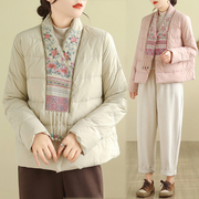 复古国风新中式棉衣女冬装，民族风刺绣，轻薄棉袄上衣短外套棉服