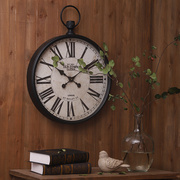 北欧现代风圆钟美式法式复古做旧铁质圆钟挂钟大号客厅挂钟钟表