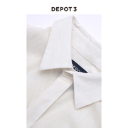 DEPOT3 男装衬衫 国内原创精梳棉麻前后纽扣开叉简约白色长袖衬衫
