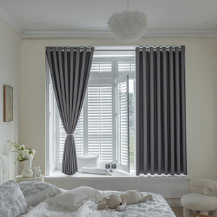 简约现代隔热防晒遮阳窗帘布全遮光卧室客厅北欧网红ins风格灰色