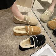 日系羊羔毛豆豆(毛豆豆)鞋女冬加绒单鞋，2023百搭一脚蹬绒面平