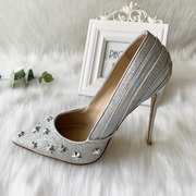 银色新娘婚鞋立体星星细沙幻彩高跟鞋12cm大码45欧美细跟女单鞋