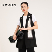 kavon卡汶经典黑色西装领时尚，通勤拼接设计叠穿易搭配(易搭配)中长款马甲
