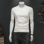 2022夏季男装短袖双丝光棉高圆领(高圆领)t恤衫纯色修身高弹力高品质体恤
