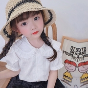 夏装女童白色短袖衬衫娃娃，领时髦百搭洋气衬衣宝宝儿童上衣薄款潮